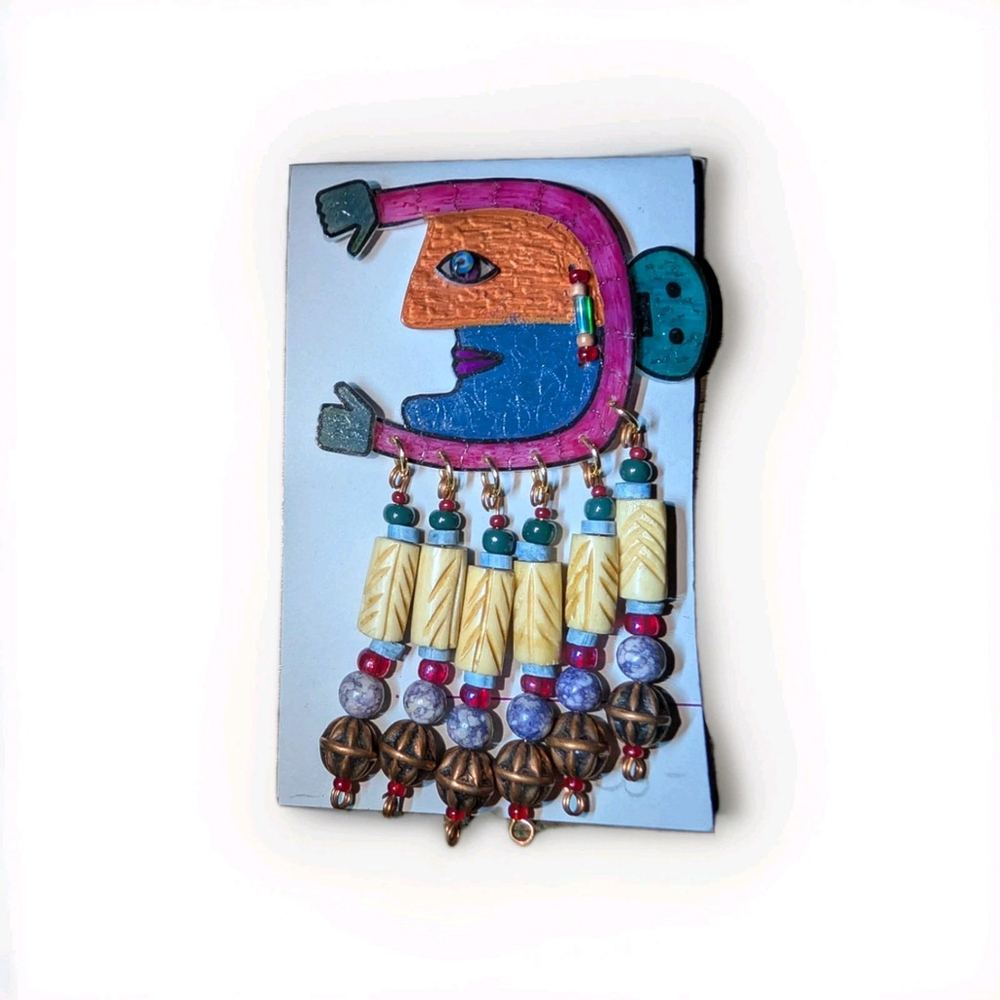 High Tack J. Byron Celestial Moon Brooch Pin With Dangling Beads Circa 1990s